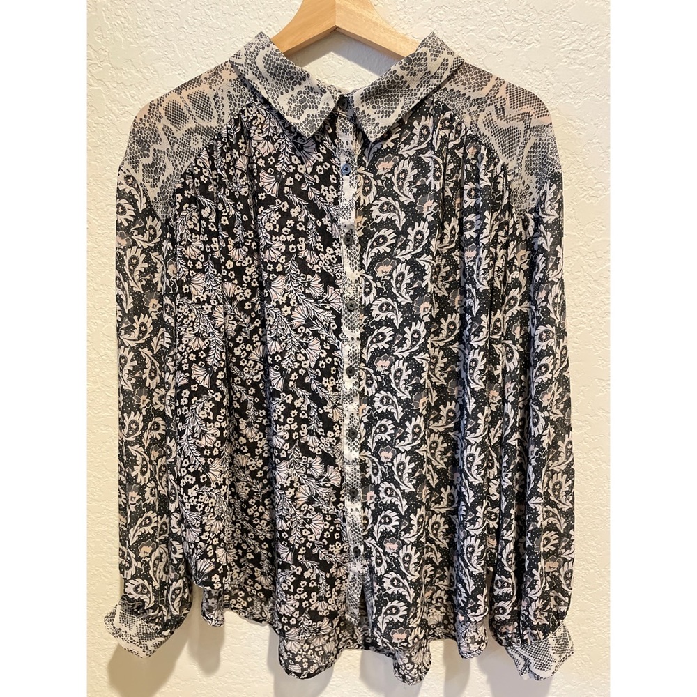 Free People Boho Sheer floral pattern blouse
